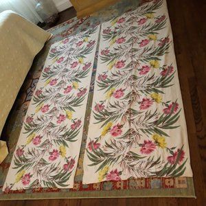 Vintage 2 Barkcloth Fabric Drapery Panels Tropical
